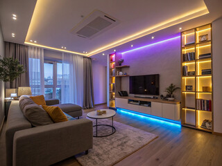Living Room Design With,LED Strip Lights