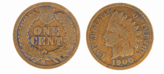 Vintage one cent coin featuring Native American head design from 1900