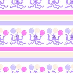 Summer ocean animals seamless octopus birthday pattern for wrapping paper and fabrics and linens and kids