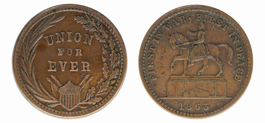 1863 Union Forever Civil War token featuring soldier on horseback