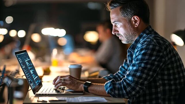 Businessman configuring RPA software on a laptop for industrial automation and AI-driven process optimization.