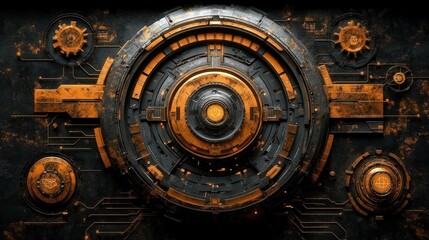 Fototapeta premium Futuristic Orange and Black Mechanical Panel Design