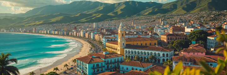 Fototapeta premium panorama of the beautiful city of Santa Marta Colombia