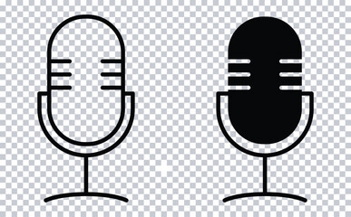 Microphone Icon Set - Outline and Solid Mic Vector for Podcast, Music, Voice Recording.