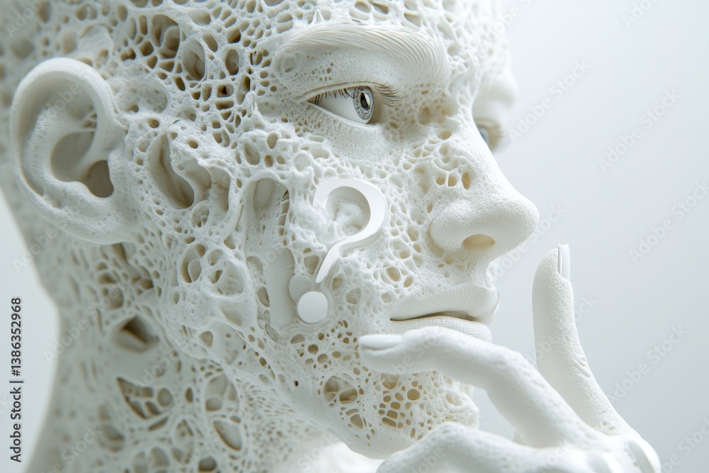Aufkleber Intricate human figure sculpture questions identity and existence in a minimalist studio setting with neutral background