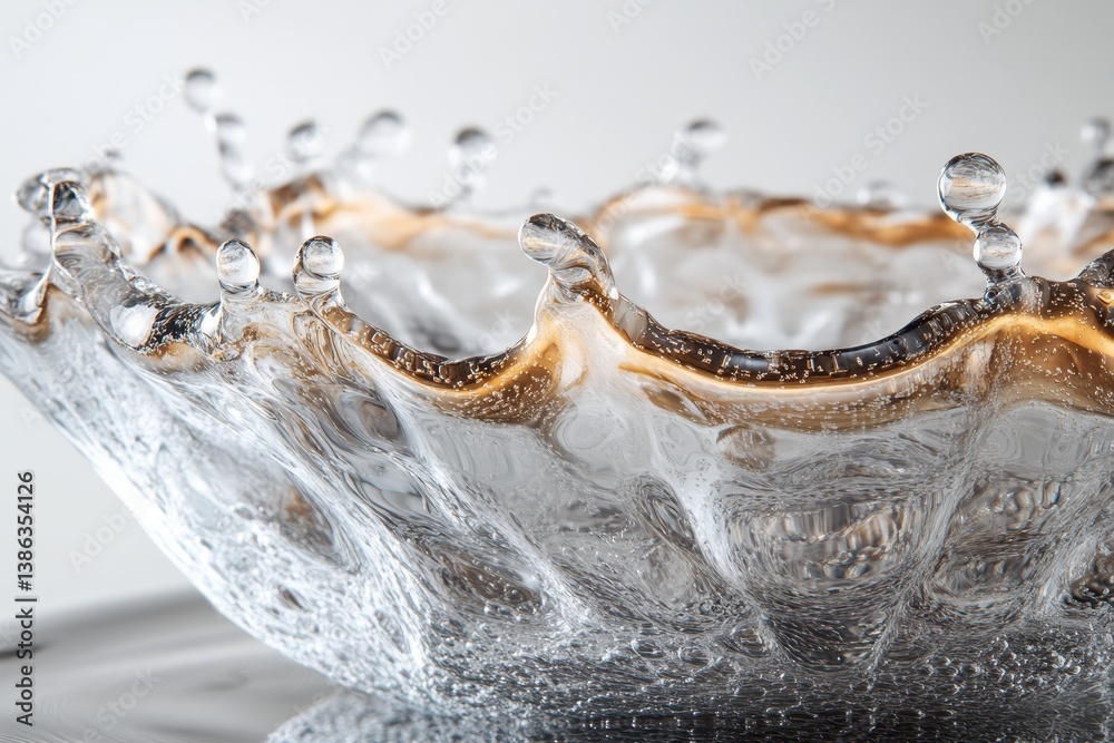 Poster Water splash creates an intricate pattern captured in high detail showcasing the beauty of motion and fluid dynamics in a transparent environment