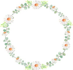 Guirlanda, eucalipto e margaridas