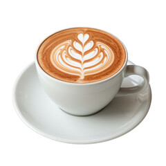 Aromatic latte art in a white cup.