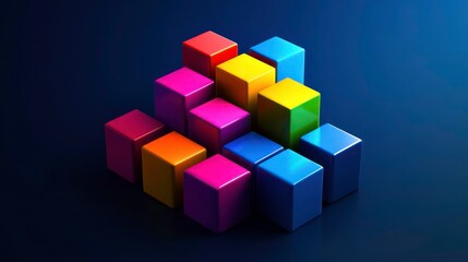 Obraz premium Vibrant 3D Cubes: Colorful Isometric Boxes with Dynamic Shadows in an Abstract Design