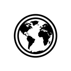 Global Icon: A clean and minimalist circular icon depicting the world, perfect for representing global concepts, international connections, and worldwide reach.