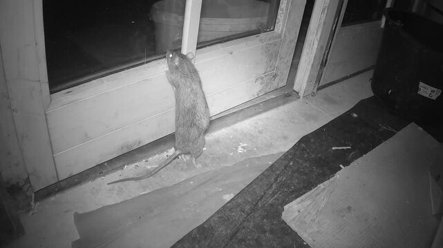 Wanderratte (Rattus norvegicus) in einem Gartenhaus