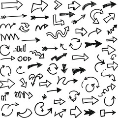 Arrows Collection: An illustrative arrangement showcasing a multitude of hand-drawn arrows, each distinct in form and direction, set against a clean backdrop, perfect for design and navigation.