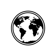 Global Icon in Silhouette: A minimalist emblem of the world, a black and white representation of the globe, symbolizes global connectivity, unity, and the interconnectedness of our planet.