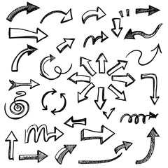Variety of Arrows: A collection of diverse hand-drawn arrows pointing in multiple directions. They represent ideas and direction with simple line art style. 