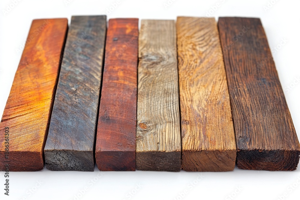 Poster collection of rustic wooden planks with rich texture displayed in natural light, highlighting the un