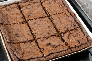 American chocolate brownie, dark chocolate baked dessert bar fudgy or cakey sweet dessert