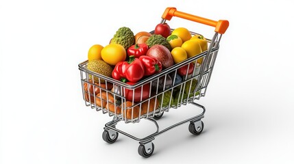 Shopping Cart Overflowing with Fresh Produce and Healthy Foods for a Balanced Diet
