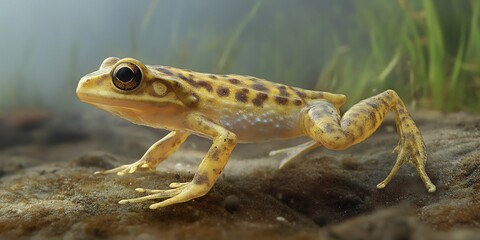 Fototapeta premium Post zygotic isolation amphibians A hybrid frog with reduced offspring viability showcasing the limitations of interbreeding realistic accurate anatomy