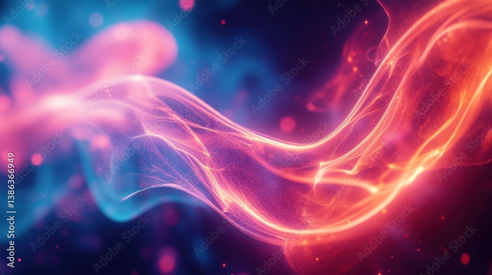 Fototapete Vibrant swirling colors create an ethereal effect in a dark setting, showcasing a blend of blue and orange hues that flow elegantly in an abstract design