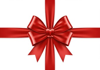 Red satin ribbon with glossy bow for festive gift wrapping isolated on white background