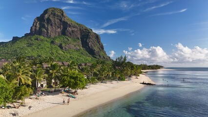 Aerial view of Le Morne Brabant Beach, Mauritius Island, Africa, Indian Ocean