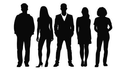 Silhouette of a Diverse Group of Young Adults Standing Together