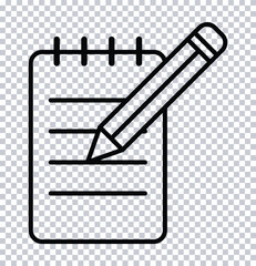 Notebook and Pencil Line Icon – Transparent Background Writing Symbol

