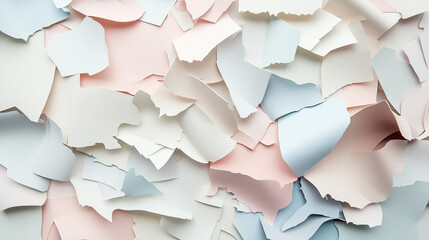 Pile of cut paper shapes in soft tones placed random