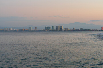 view across banderas bay from los muertos beach pier in puerto vallarta jalisco mexico
