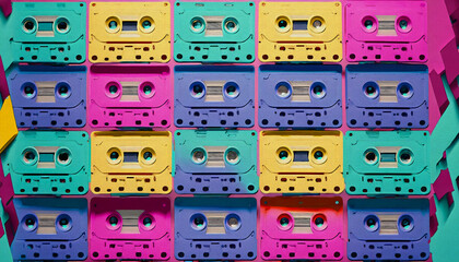Fototapeta premium oil painting style Retro cassette tape patterns with vibrant colors illustration