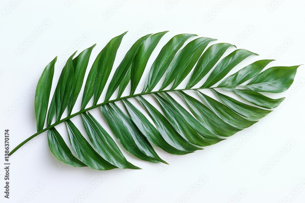 Poster elegant fan-shaped green leaf with intricate details displayed against a plain background, highlight