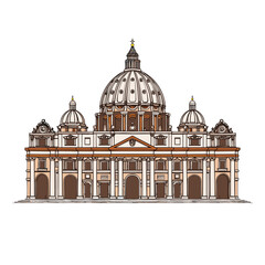 Obraz premium Basilica of Saint Peter hand-drawn comic illustration. Saint Peter's Basilica. Vector doodle style cartoon illustration