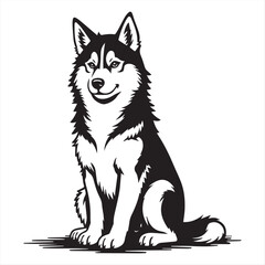 Stylized Black and White Husky Dog Illustration with Tribal Circle Design