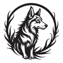Fototapeta premium Stylized Black and White Husky Dog Illustration with Tribal Circle Design