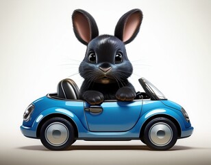 Niedliches Häschen in einem blauen Auto