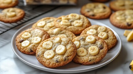 Delicious banana chocolate chip cookies on a plate.