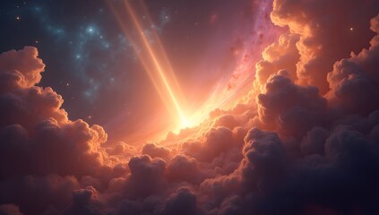 Fototapeta premium SPACE ABOVE THE CLOUDS, SUNRISE LIGHTING UP THE STARS