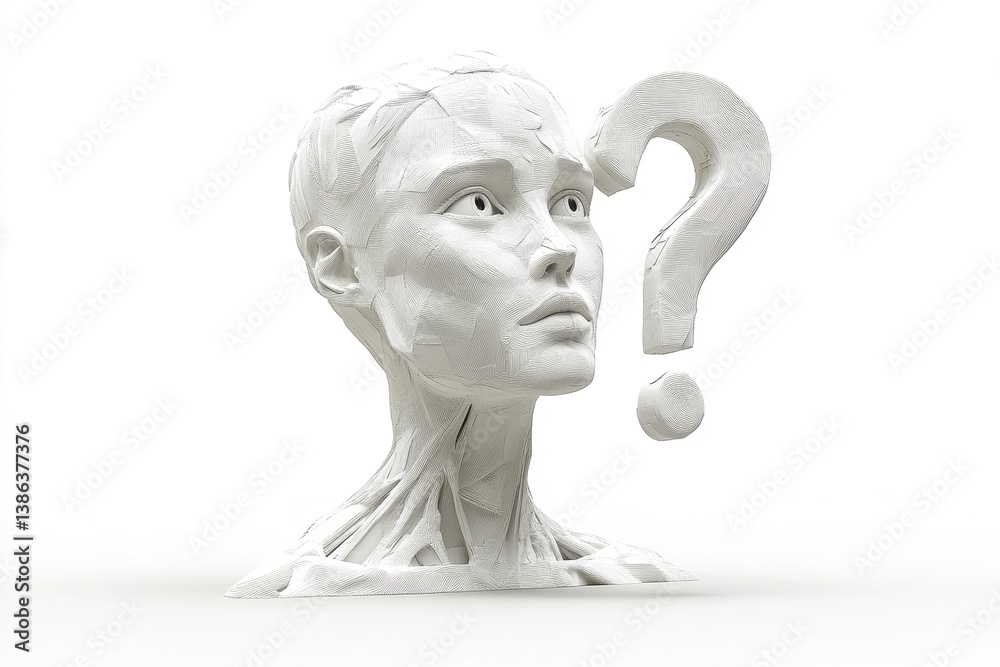 Aufkleber Sculpture of a thoughtful figure intertwined with a question mark in a minimalist setting highlighting curiosity and introspection