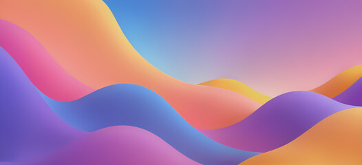 Vibrant fluid gradient wavy abstract background. Modern background featuring smooth, flowing wavy shapes in a vibrant pastel gradient of blue, purple, pink, and orange