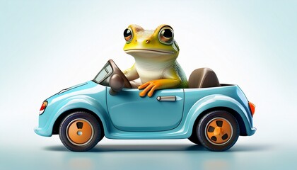 Niedlicher kleiner Frosch im blauen Auto