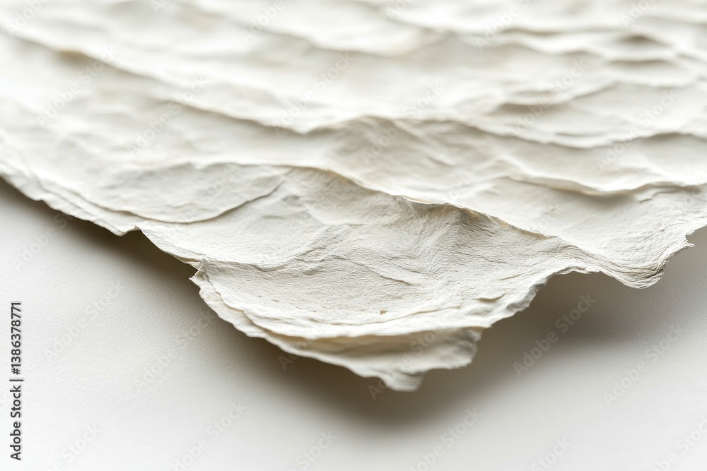 Poster Torn sheets of handmade paper arranged on a light surface showcasing unique textures and fibers in a creative workspace