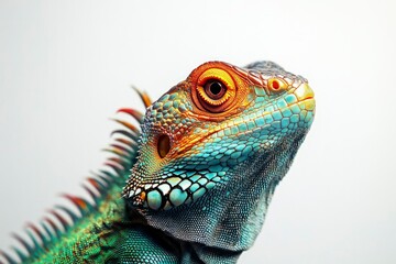 Fototapeta premium Close-up of Colorful Iguana with Detailed Scales Against a White Background