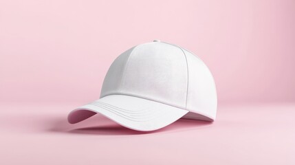 Fototapeta premium Blank white baseball cap on a pink background. A simple, clean, and modern design