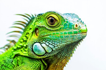 Fototapeta premium Green Iguana Close-up Profile with Detailed Scales and Vibrant Color