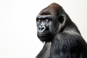Obraz premium Close-up Portrait of a Gorilla with Intense Gaze on White Background