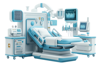 Modern Hospital Bed with Medical Equipment Advanced Healthcare Technology isolated on transparent background