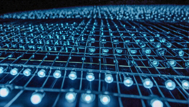 Close-up of a grid of glowing lights.