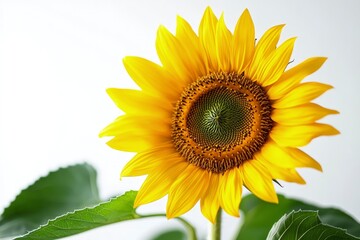 Obraz premium Radiant Sunflower Blossom with Bright Yellow Petals Against a White Background