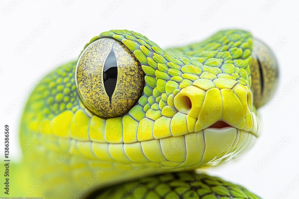 Aufkleber Colorful green snake close-up display highlighting intricate patterns and design during natural light conditions