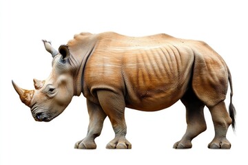 Fototapeta premium Standing Rhinoceros Isolated Showcasing Its Unique Skin and Distinctive Horn